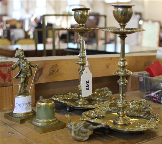 2 brass candlesticks & French figures(-)